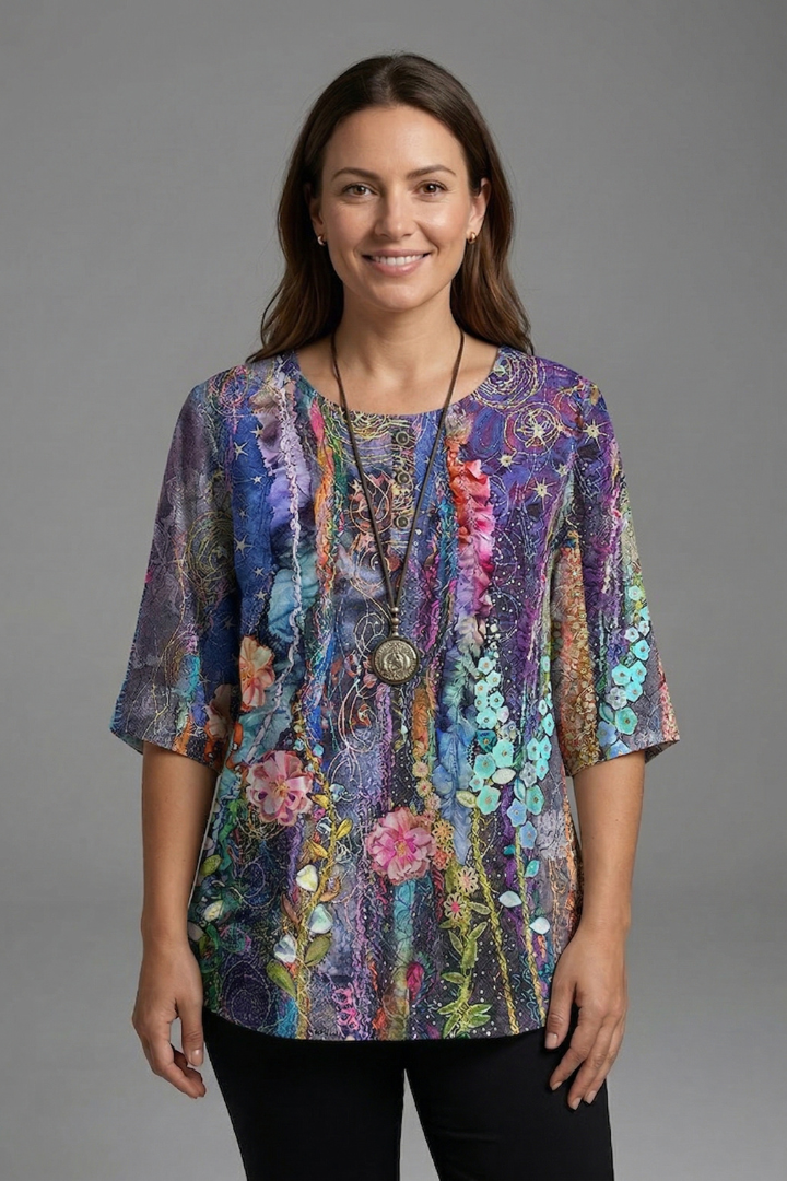Women’s Blouse with Round Neck and Floral Print