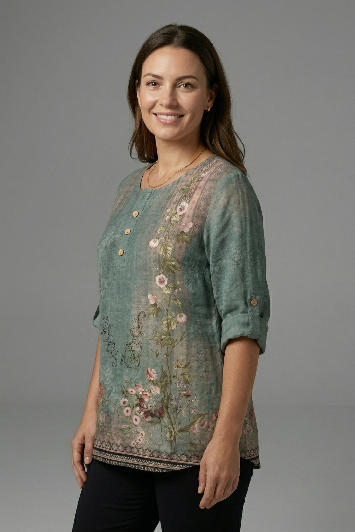 Women’s Blouse with Round Neck and Floral Print