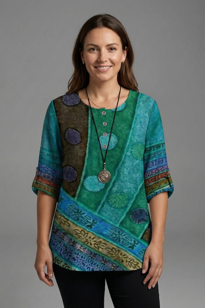 Women’s Blouse with Round Neck and Floral Print