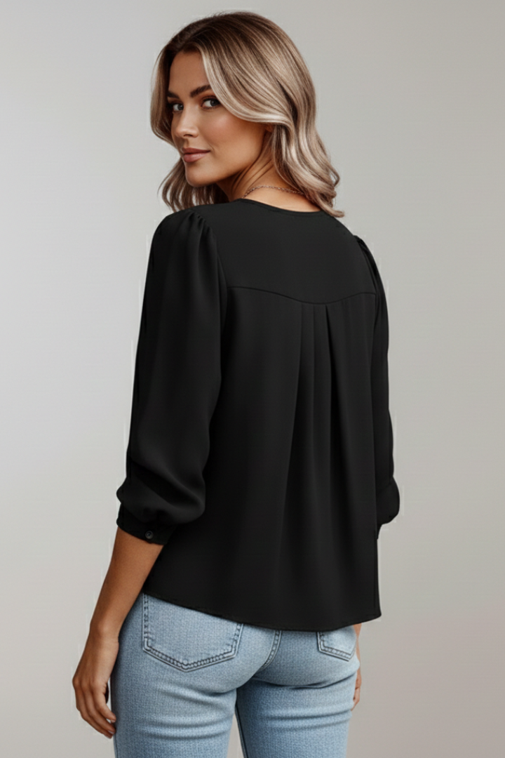 Women’s Blouse with Round Neckline and Puff Sleeves