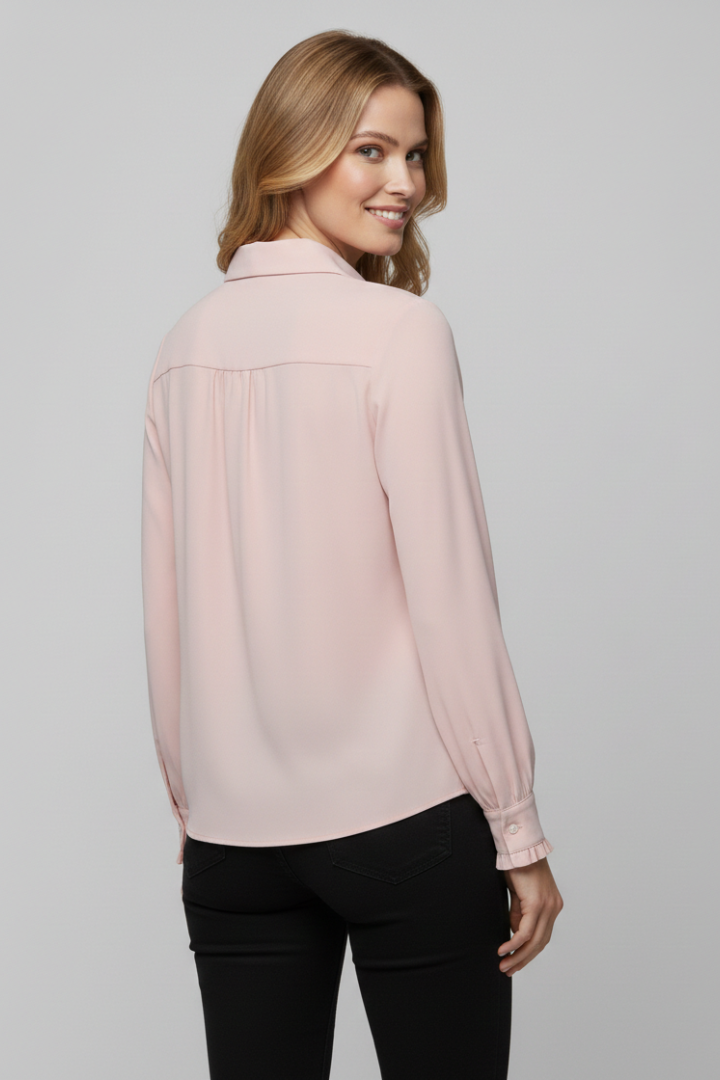 Women’s Blouse with Ruffle Front and Long Sleeves