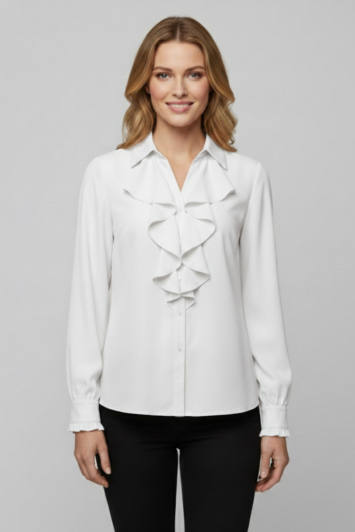 Women’s Blouse with Ruffle Front and Long Sleeves