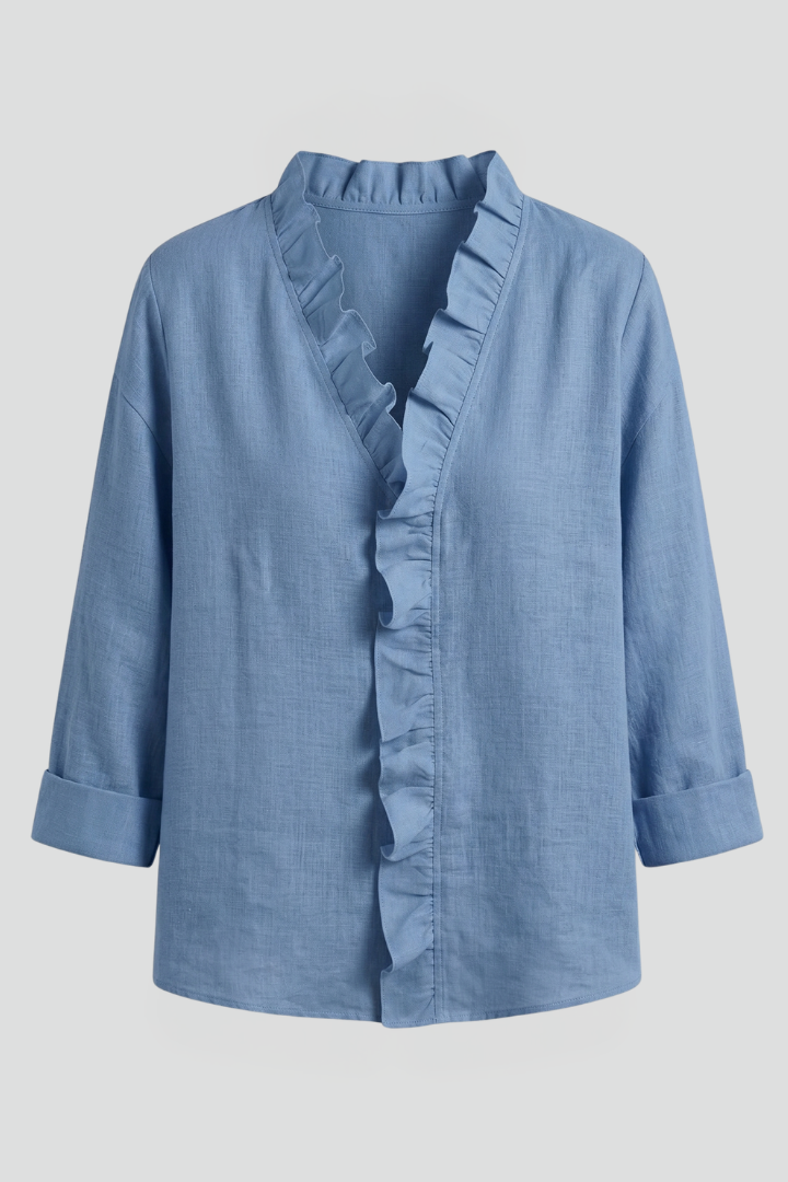 Women’s Blouse with Ruffle Neckline and Long Sleeves