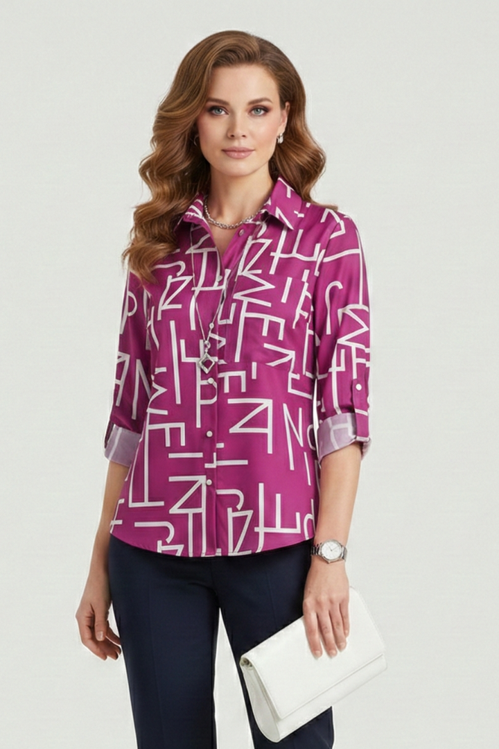 Women’s Blouse with Turn-Down Collar and Roll-Up Sleeves