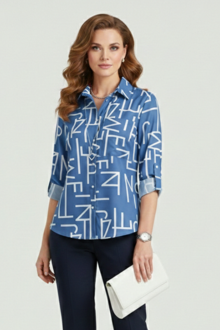 Women’s Blouse with Turn-Down Collar and Roll-Up Sleeves