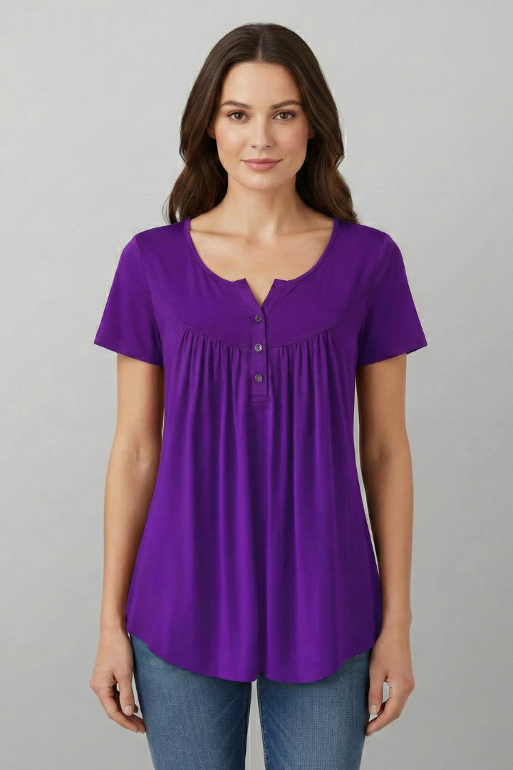 Women’s Blouse with V-Neck and Button Detail