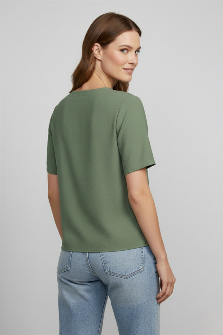 Women’s Blouse with V-Neck and Button Detail