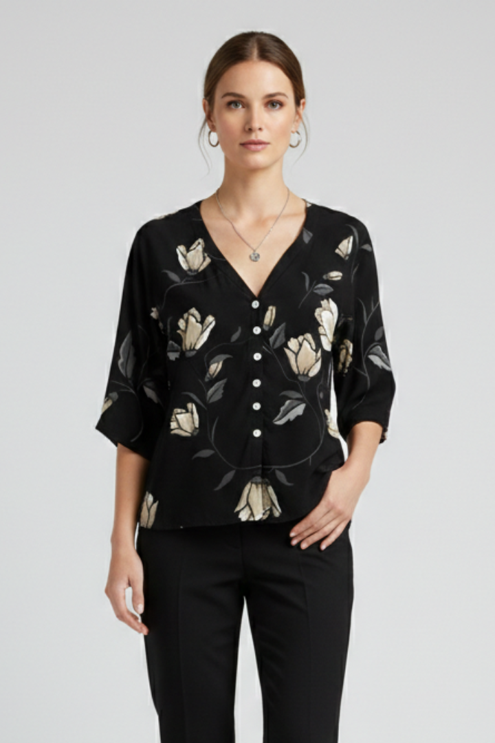 Women’s Blouse with V-Neck and Floral Print
