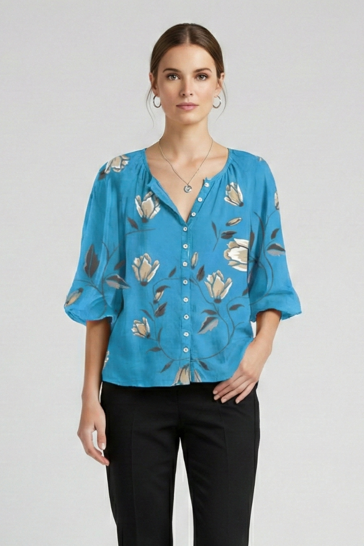 Women’s Blouse with V-Neck and Floral Print