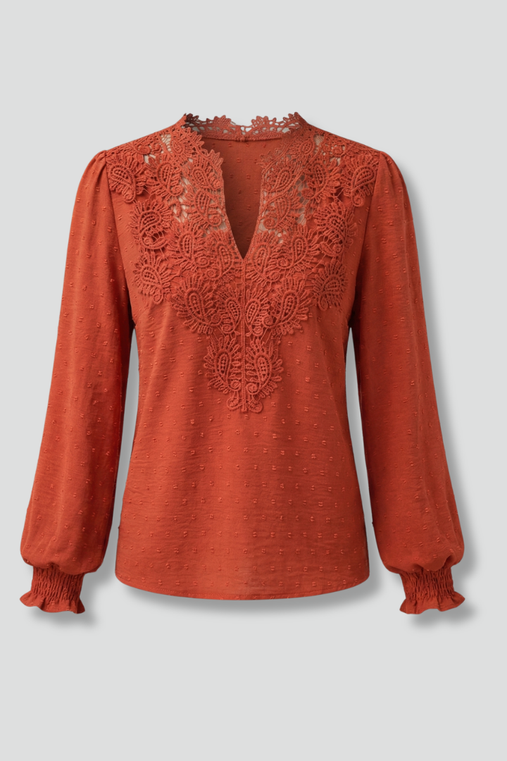 Women’s Blouse with V-Neck and Lace Detail