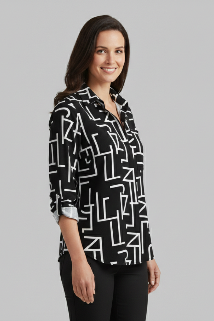 Women’s Blouse with V-Neck and Long Sleeves