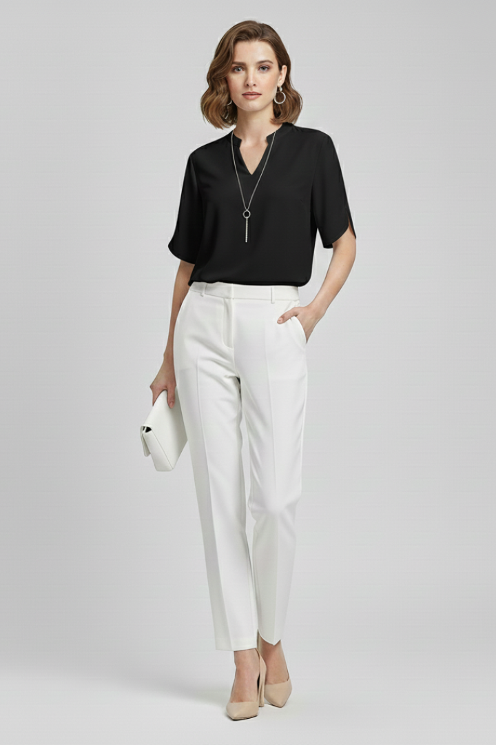 Women’s Blouse with V-Neck and Short Sleeves