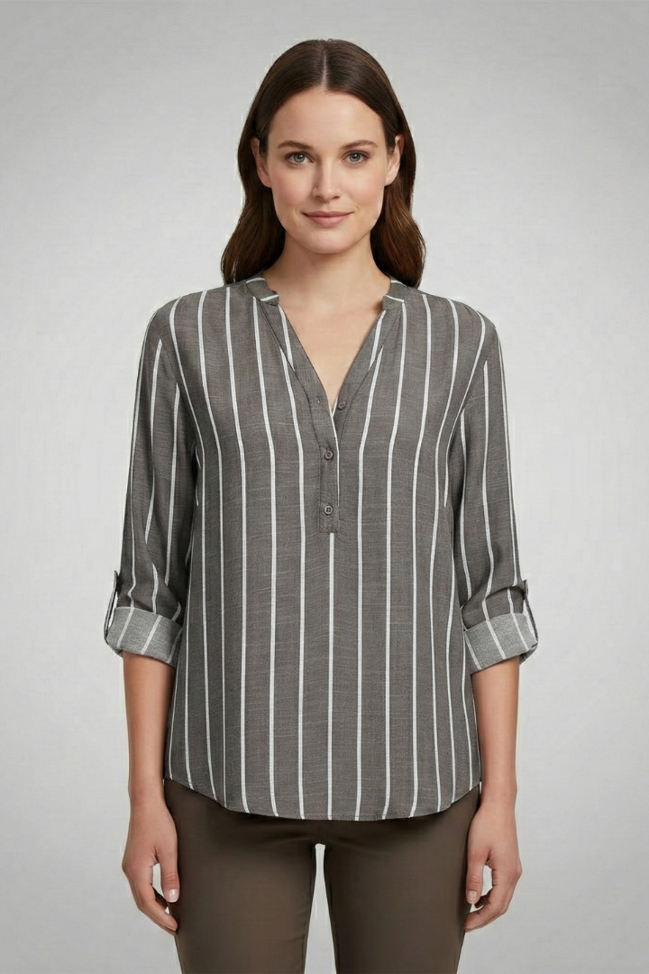 Women’s Blouse with V-Neck and Stripe Pattern