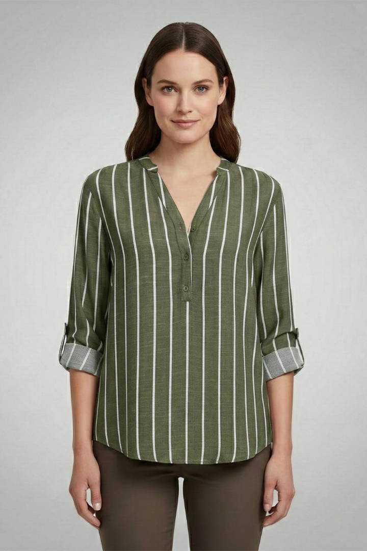 Women’s Blouse with V-Neck and Stripe Pattern