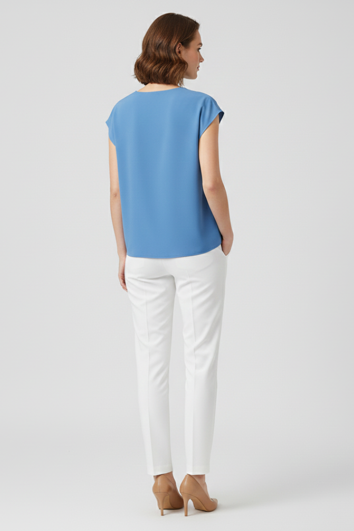 Women’s Blouse with V-Neck and Striped Woven Surface