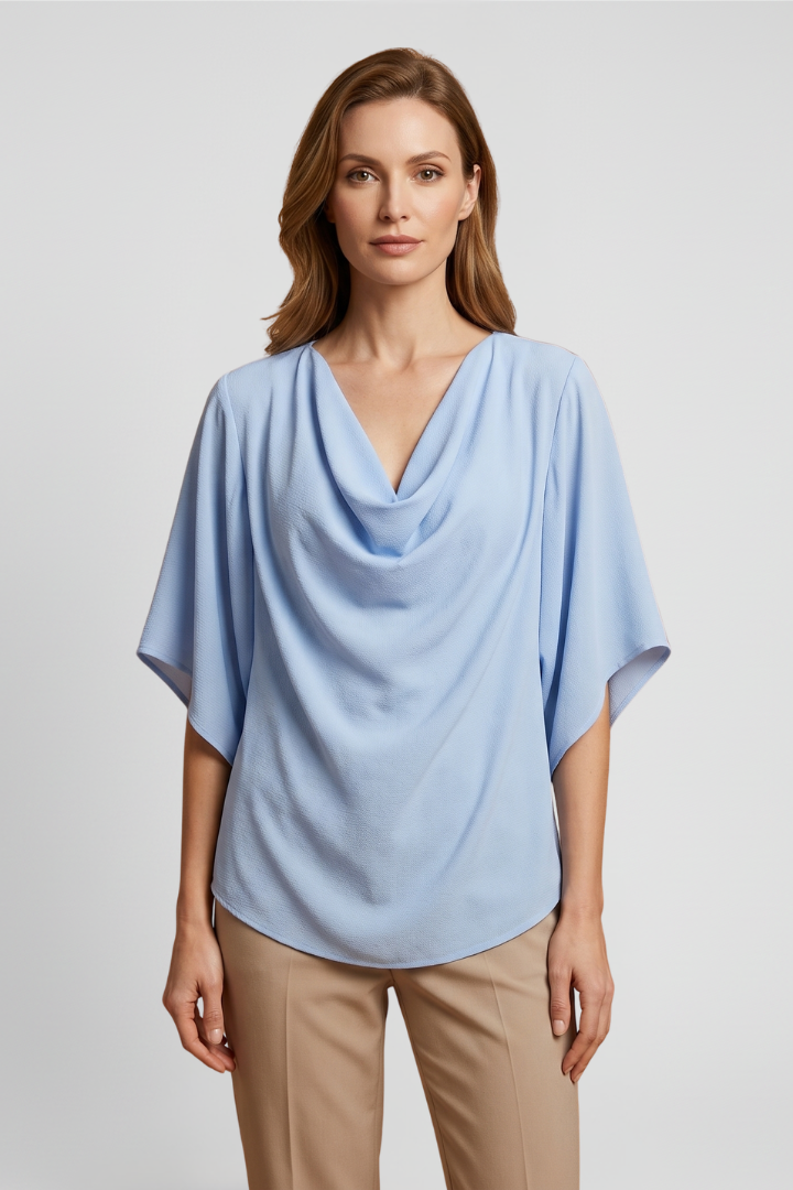 Women’s Blouse with V Neckline and Batwing Sleeves