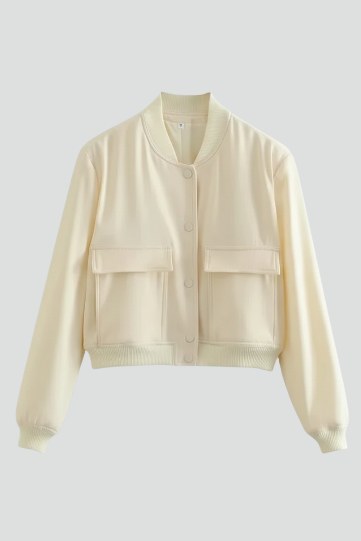 Women’s Bomber Jacket with Baseball Collar and Snap Buttons