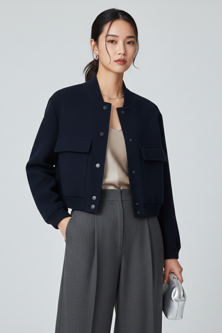 Women’s Bomber Jacket with Cropped Cut and Shaped Silhouette