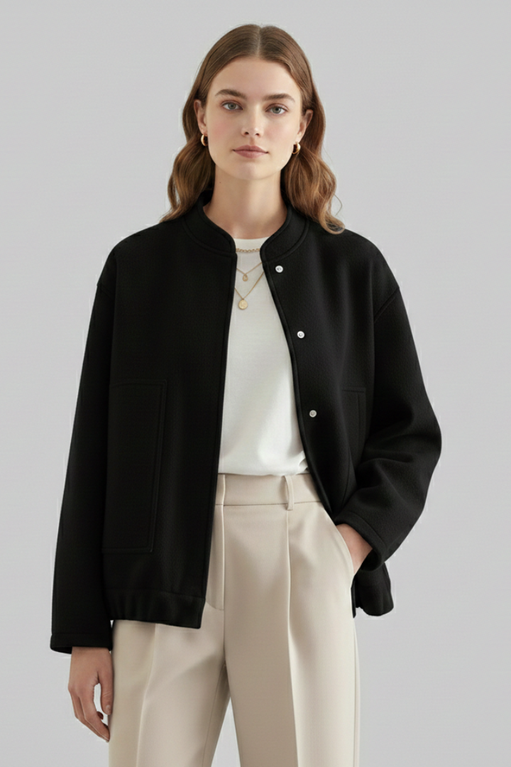 Women’s Bomber Jacket with Relaxed Fit and Woven Outer Surface
