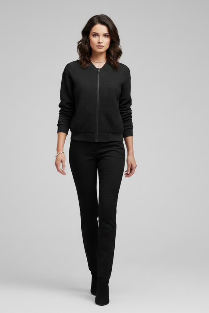 Women’s Bomber Jacket with Zipped Front and Textured Surface