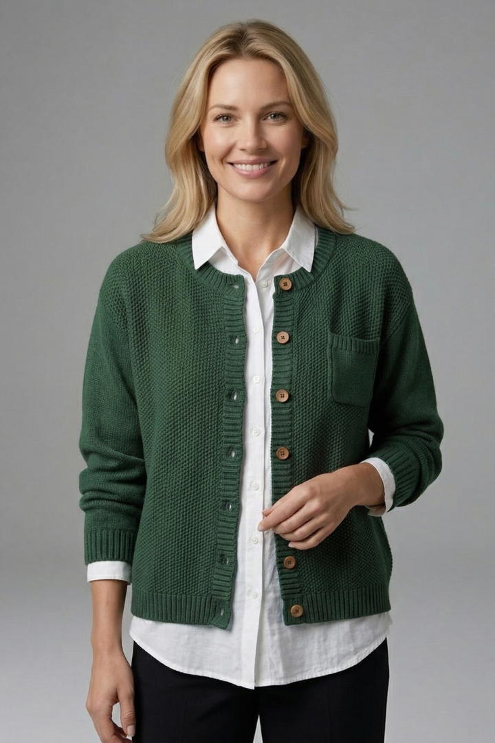 Women’s Cardigan with Button Fastening and Chest Pocket
