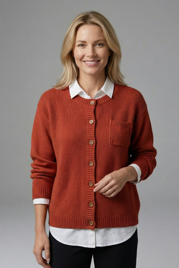 Women’s Cardigan with Button Fastening and Chest Pocket