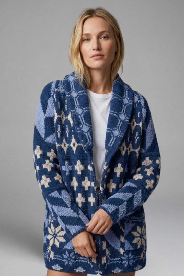 Women’s Cardigan with Button Fastening and Patterned Knit Surface