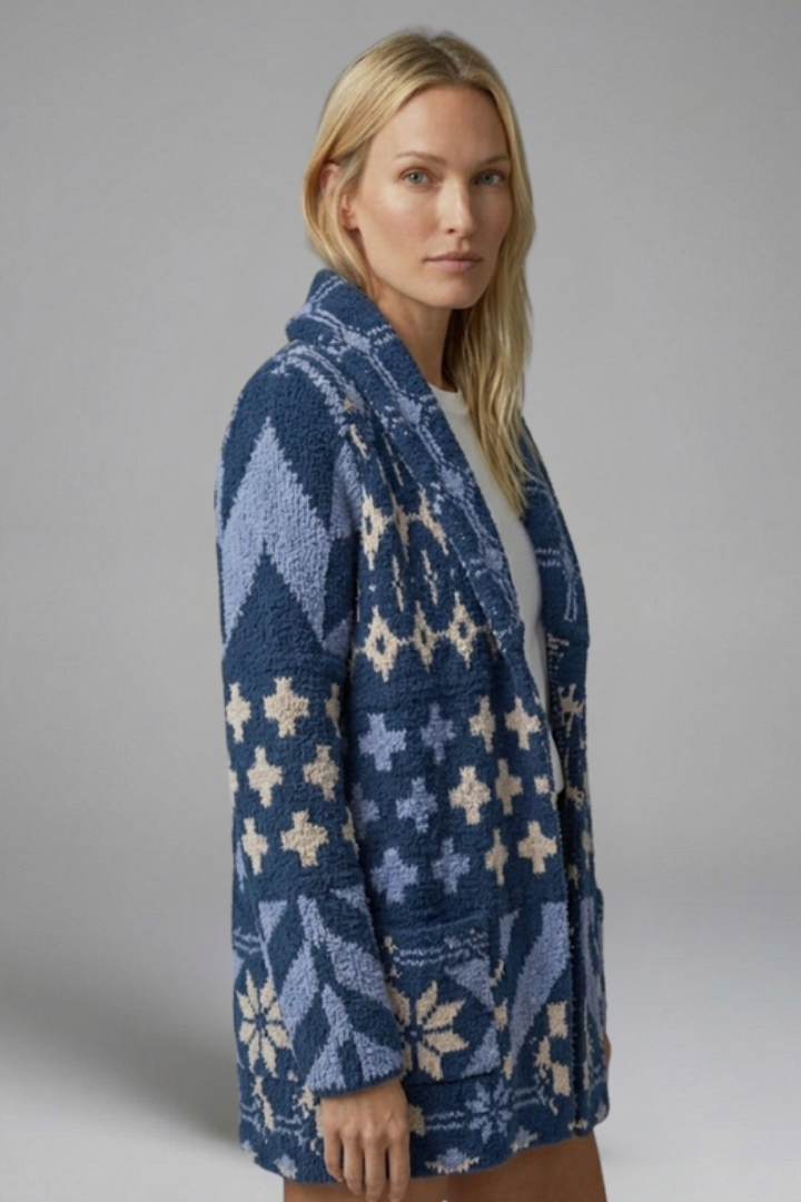 Women’s Cardigan with Button Fastening and Patterned Knit Surface