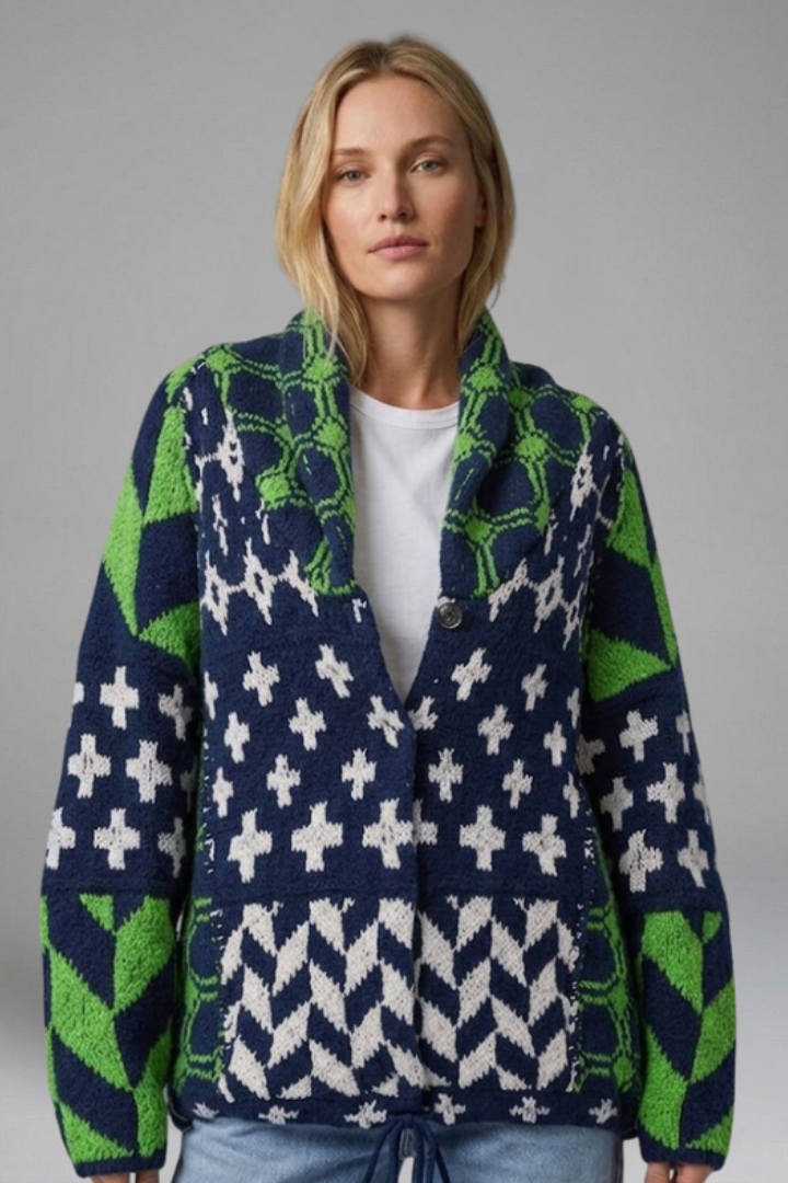 Women’s Cardigan with Button Fastening and Patterned Knit Surface