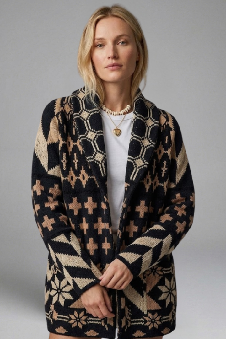 Women’s Cardigan with Button Fastening and Patterned Knit Surface