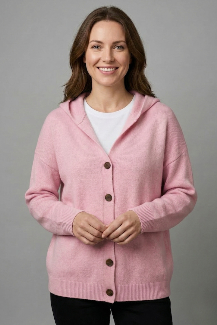 Women’s Cardigan with Hood and Button Fastening