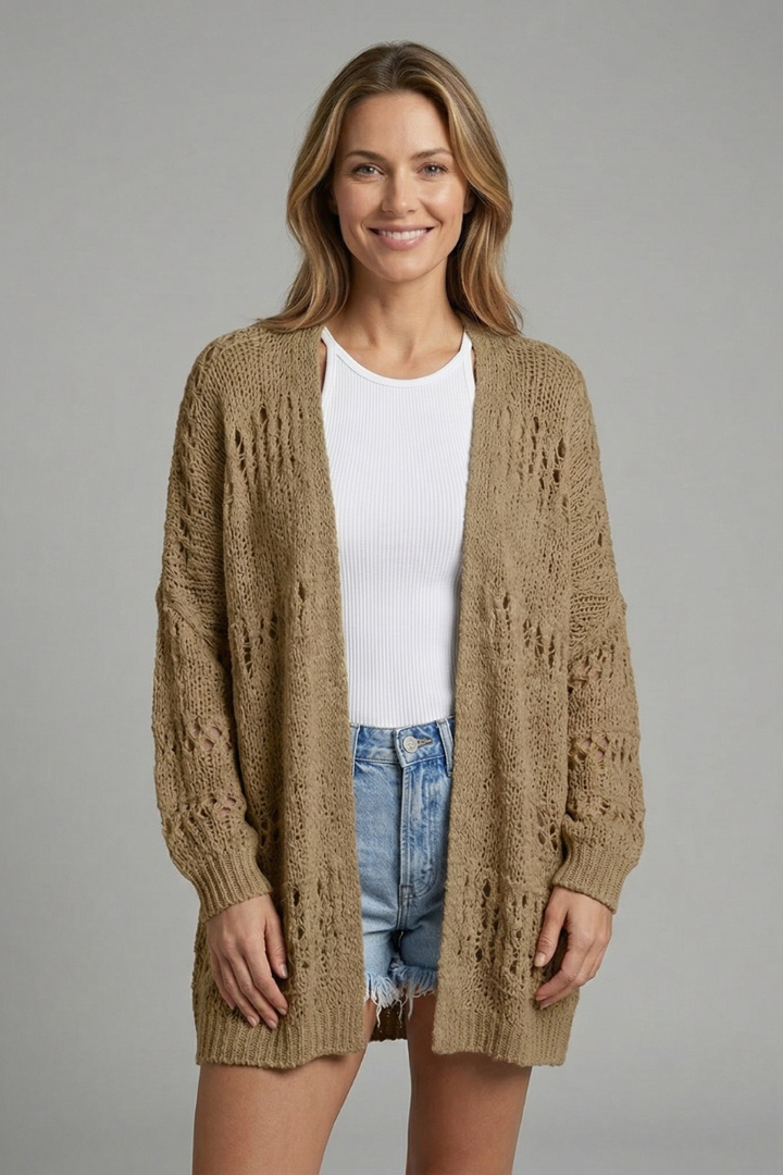 Women’s Cardigan with Open Front and Long Sleeves
