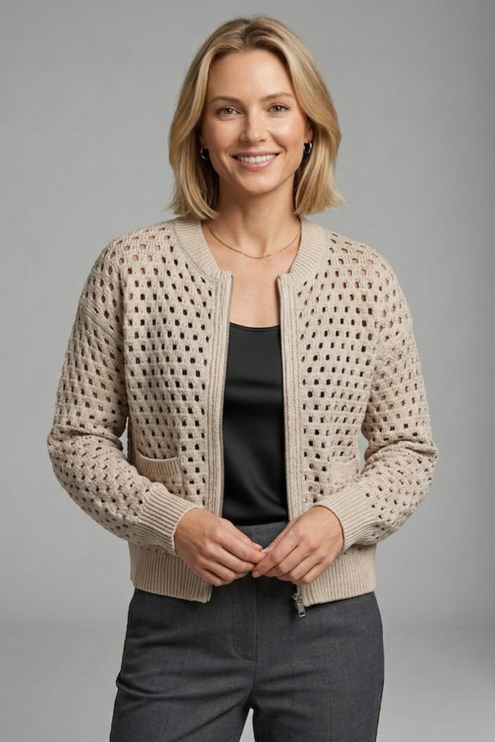 Women’s Cardigan with Zip and Cut-Out Surface