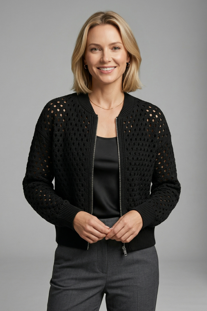 Women’s Cardigan with Zip and Cut-Out Surface