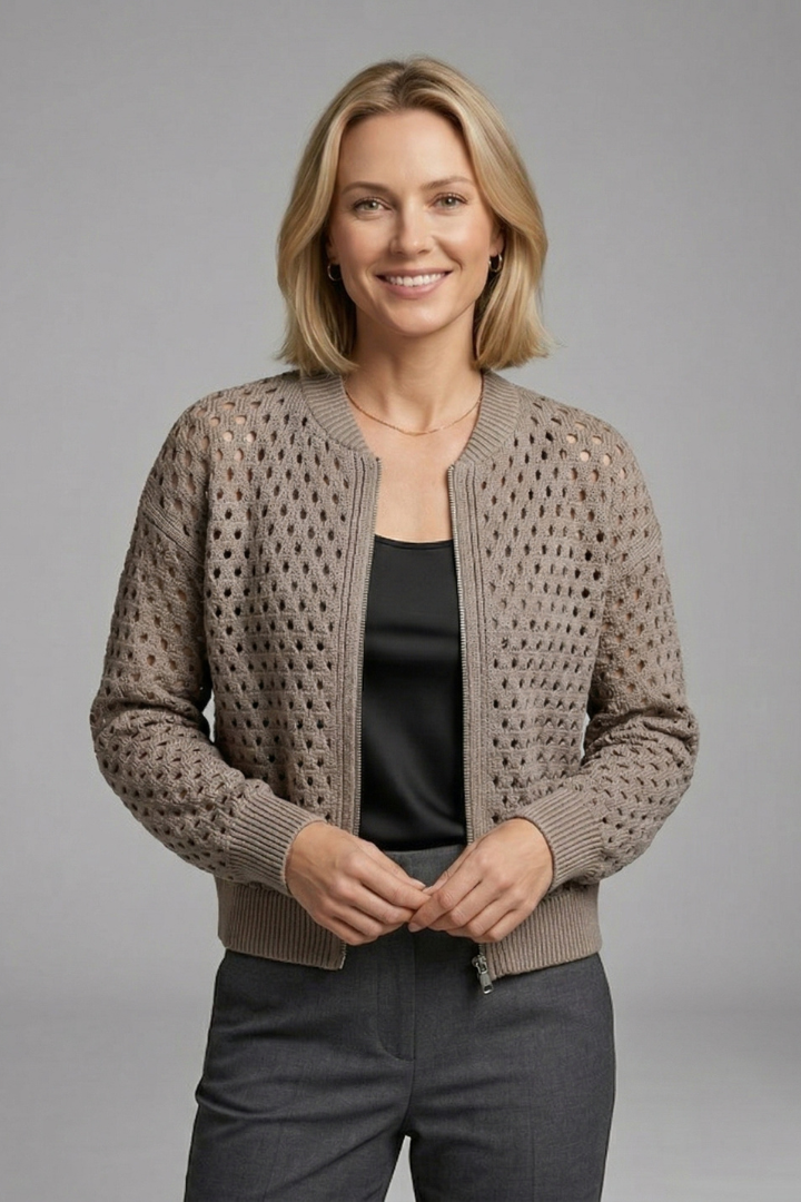 Women’s Cardigan with Zip and Cut-Out Surface
