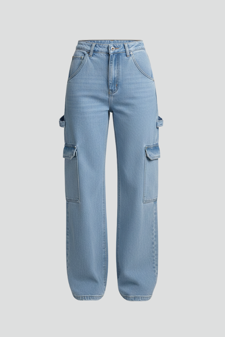 Women’s Cargo Jeans with Front Closure and Flap Pockets