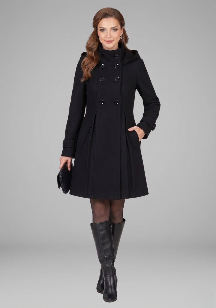 Women’s Coat with Hood and Double Button Front