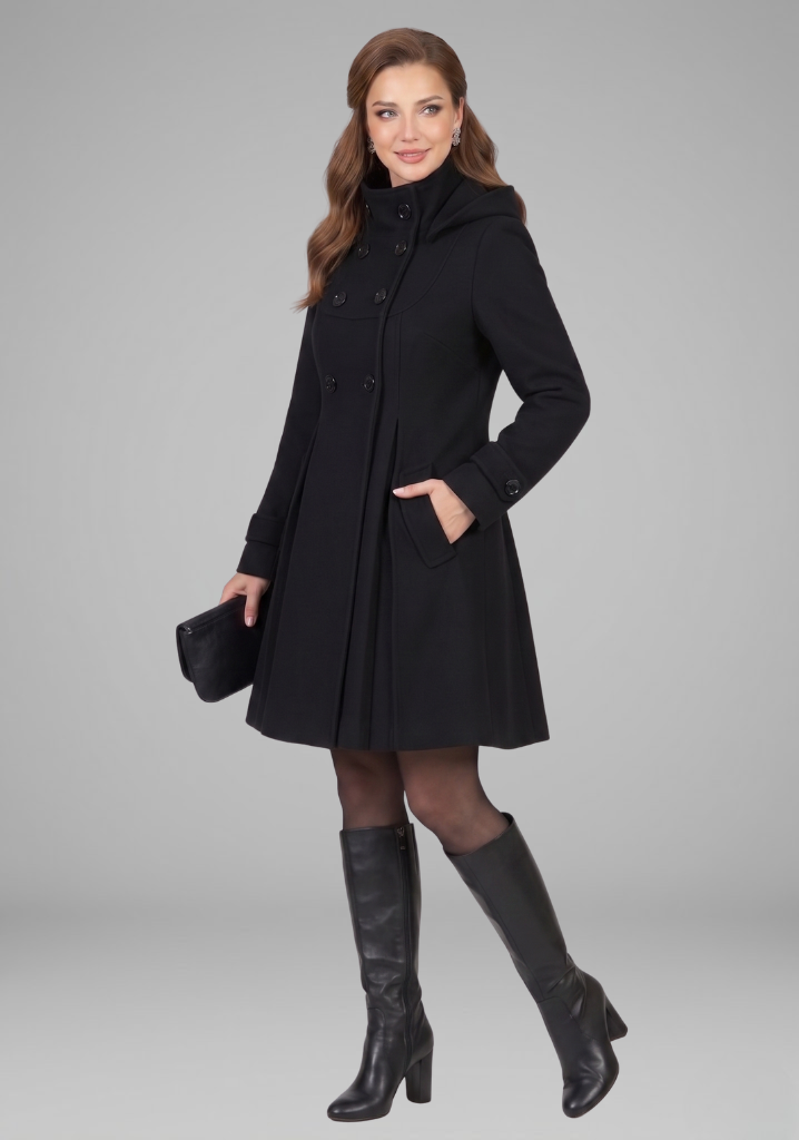 Women’s Coat with Hood and Double Button Front