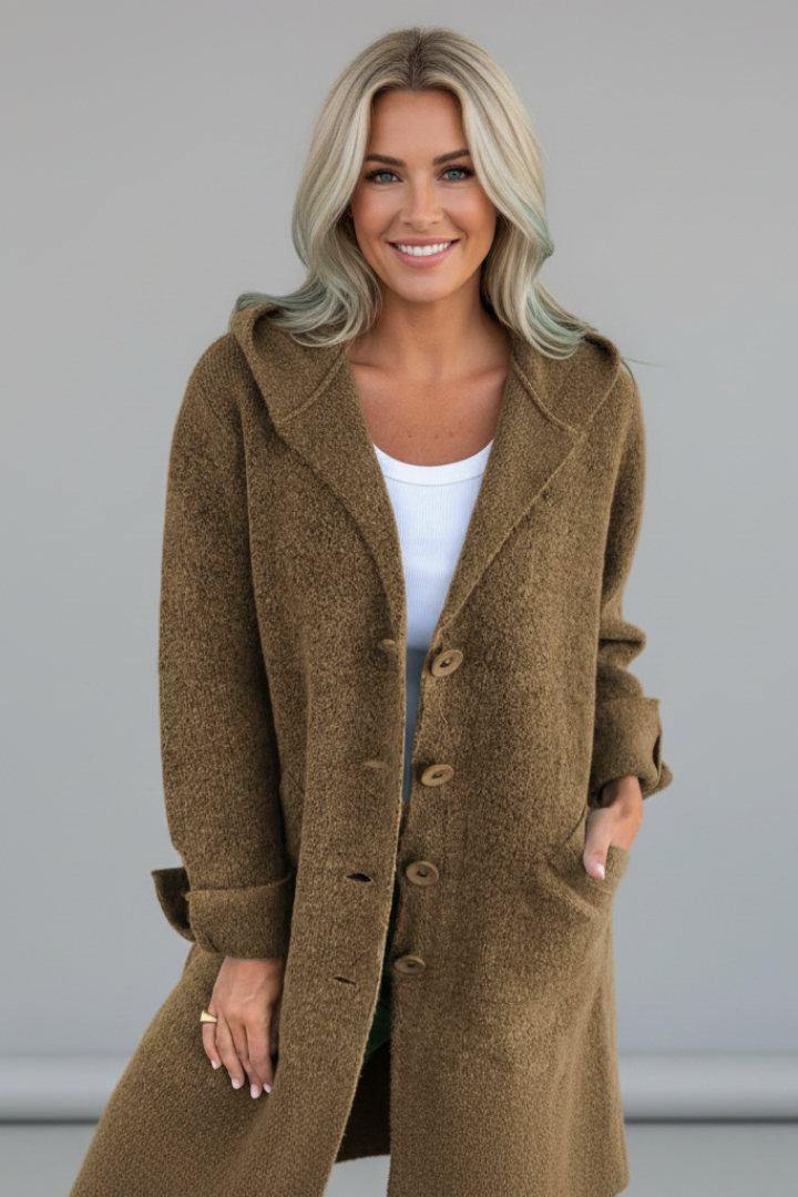 Women’s Coat with Lapel Collar and Button Closure