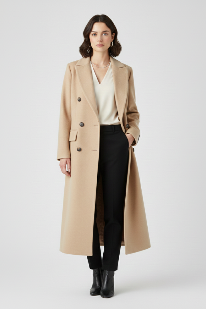 Women’s Coat with Lapel Collar and Button Fastening