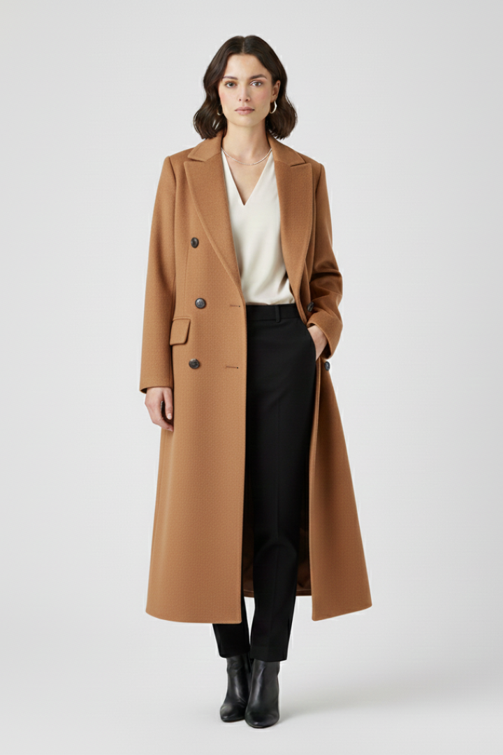 Women’s Coat with Lapel Collar and Button Fastening