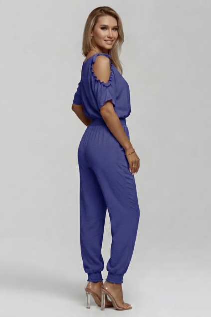 Women’s Cold-Shoulder Wrap V-Neck Smocked Waist Jumpsuit