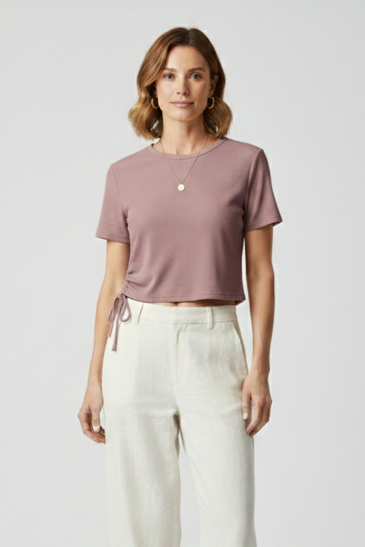 Women’s Crop T-Shirt with Side Ruching and Ties