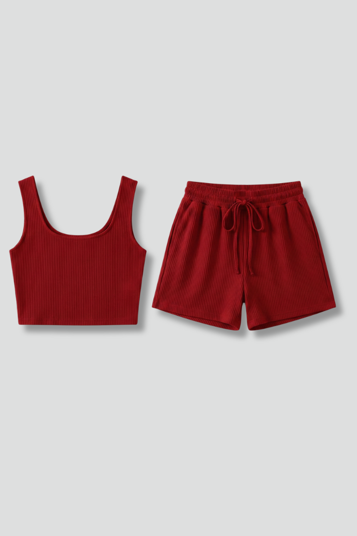 Women’s Crop Top and Shorts Set with Sleeveless Cut and Elastic Waist