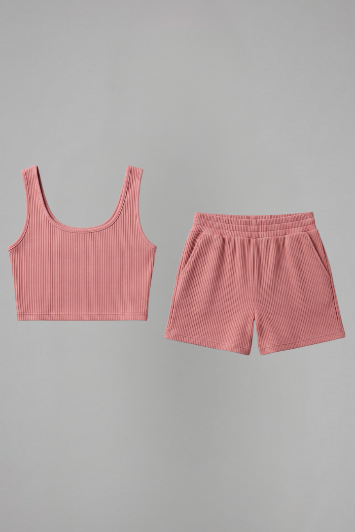 Women’s Crop Top and Shorts Set with Sleeveless Cut and Elastic Waist