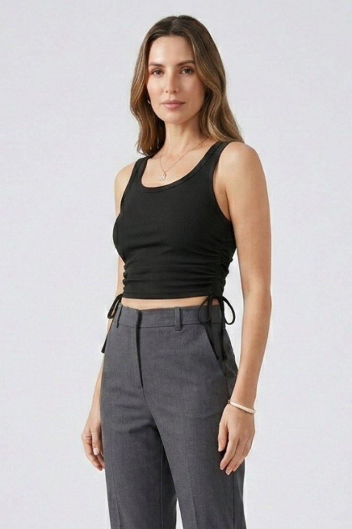 Women’s Crop Top with Side Ruching and Sleeveless Cut