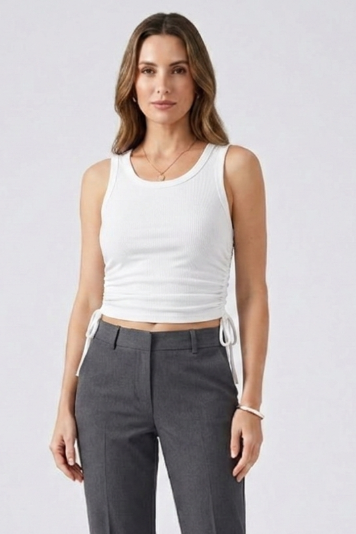 Women’s Crop Top with Side Ruching and Sleeveless Cut