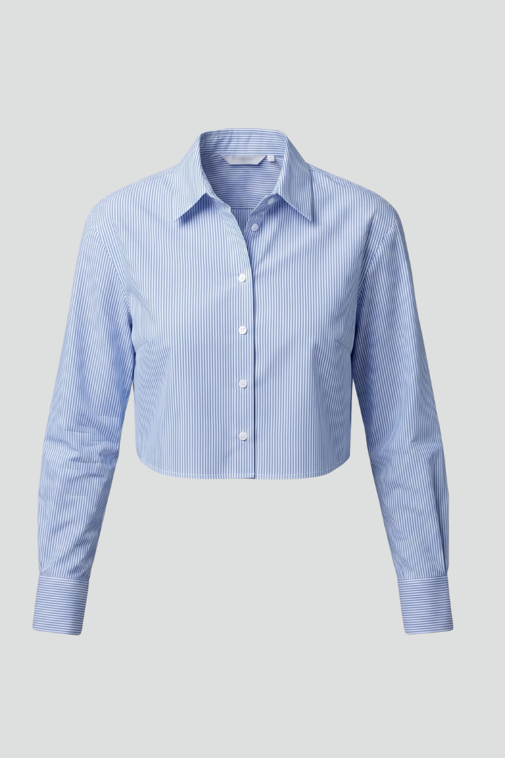 Women's Cropped Button-Up Shirt with Pointed Collar for Everyday Wear