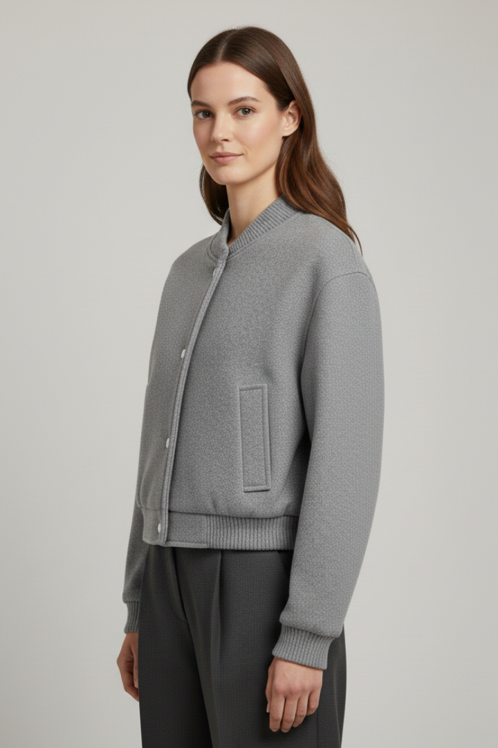 Women’s Cropped Jacket with Snap Fastening and Ribbed Cuffs