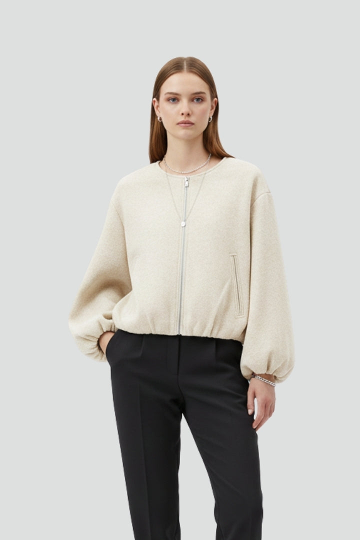 Women’s Cropped Jacket with Zip Fastening and Long Sleeves